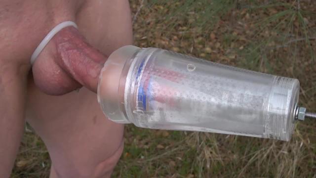 Outdoor fleshlight cock milking